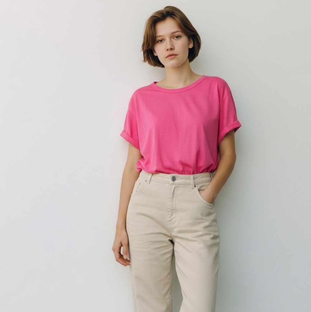 J Crew Girlfriend Tee Pink sz M